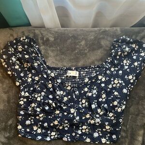 Hollister Navy Flower Pattern Crop Top